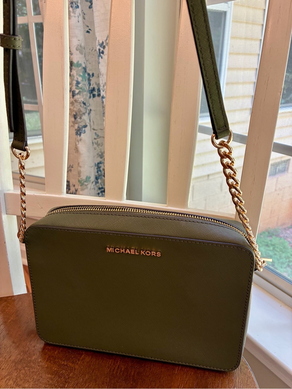 Michael Kors Jet Set Saffiano Leather Green Crossbody Bag- Fast, Free Shipping!